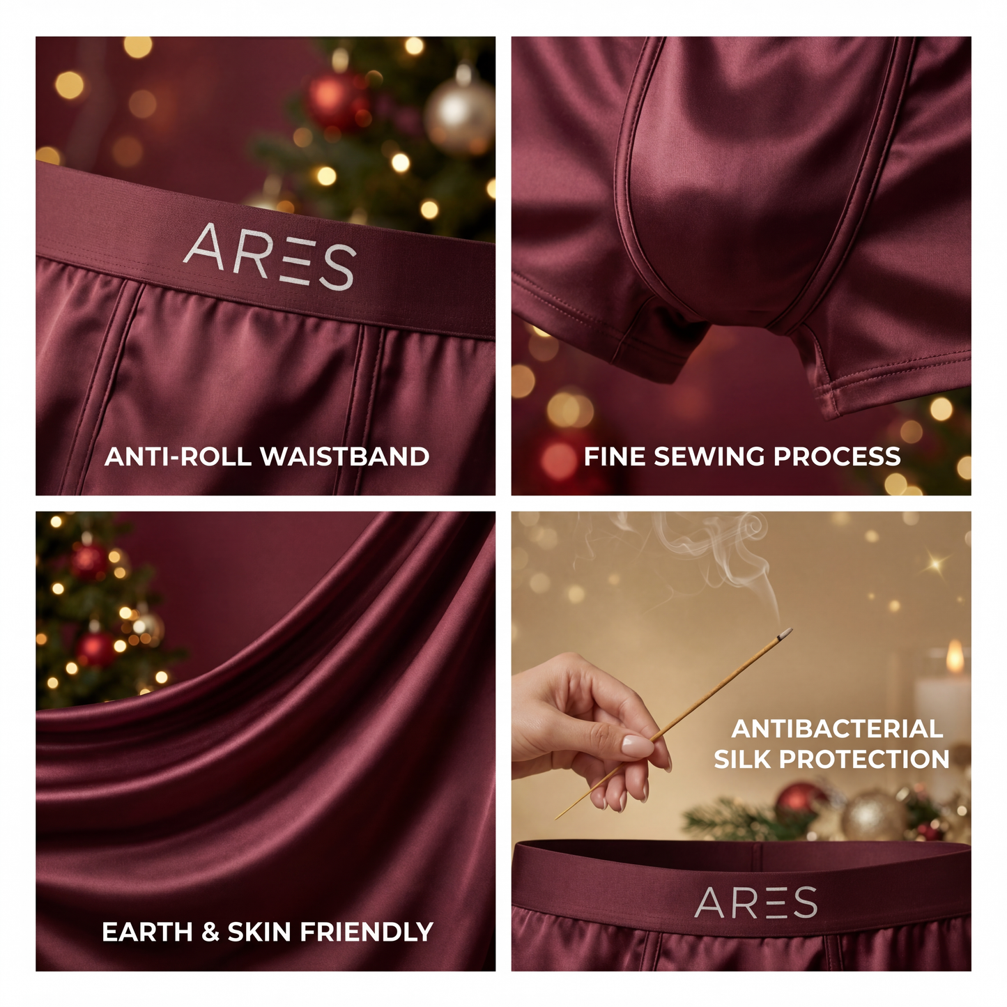 Laadukkaat silkkibokserit | Koko päivän mukavuus, viininpunainen (UUSI)